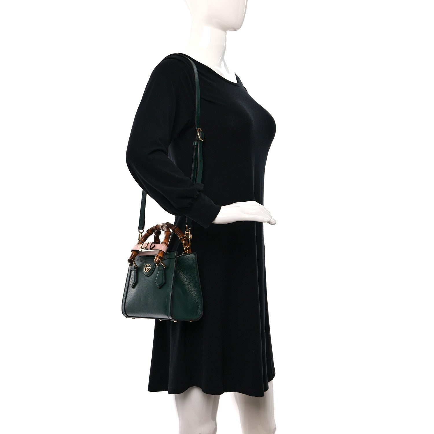 Gucci Textured Dollar Calfskin Mini Diana Tote Bag Vintage Green Pink 2 of 9