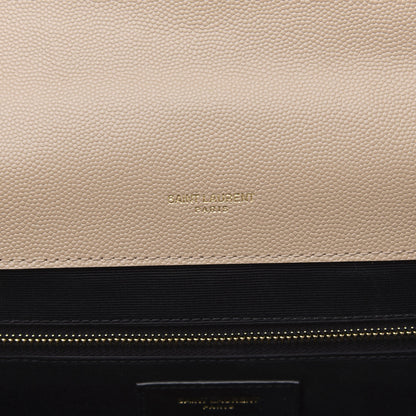 Saint Laurent Grain De Poudre Mixed Matelasse Large Triquilt Monogram Satchel Dark Beige 6 of 11