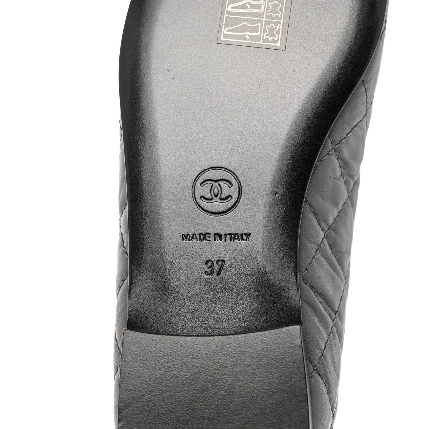 Aged Calfskin Quilted CC Cap Toe Ballerina Flats 37 Grey