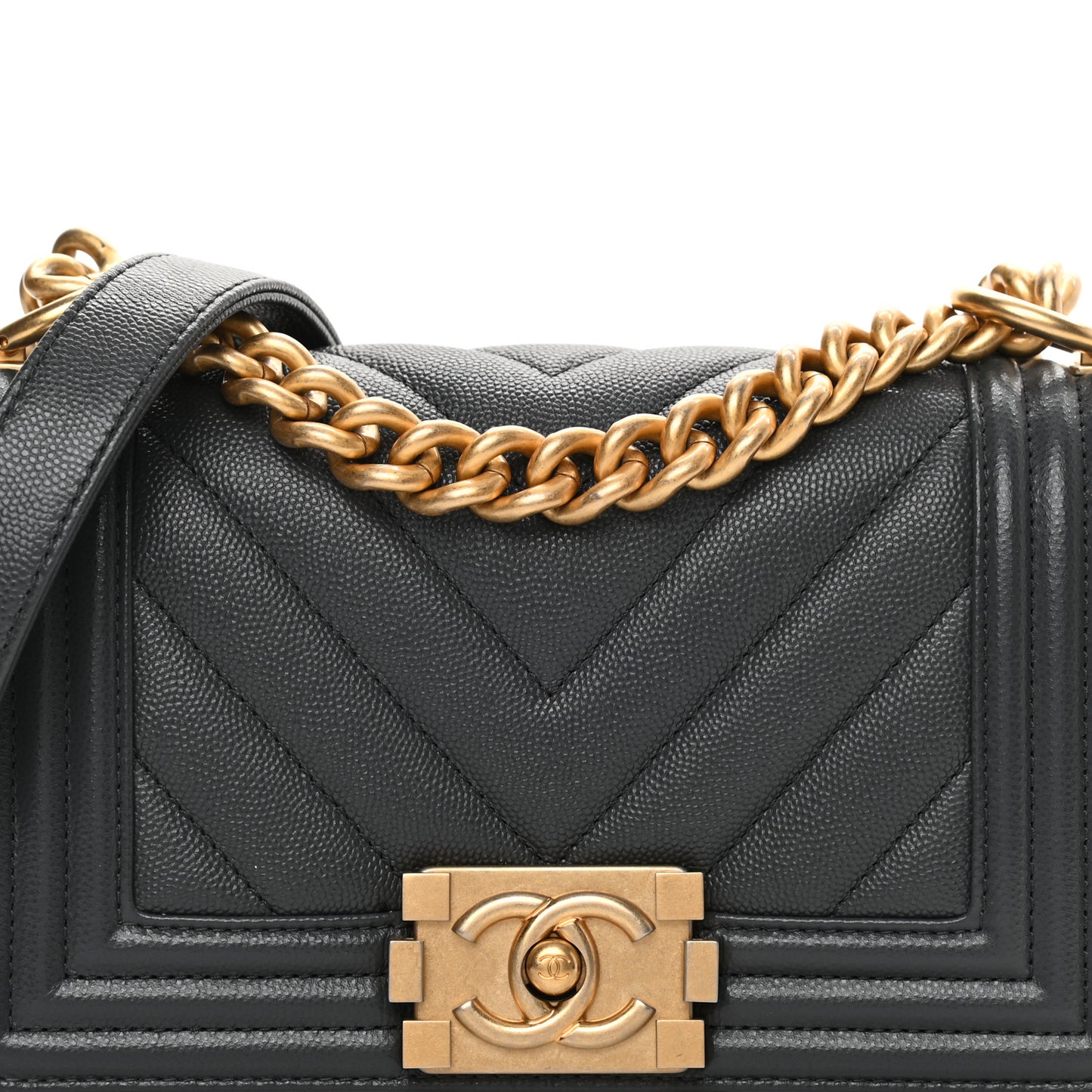 Caviar Chevron Quilted Small Boy Flap Dark Grey