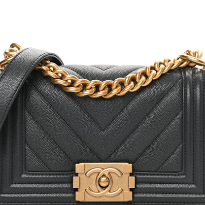 Chanel Caviar Chevron Quilted Small Boy Flap Dark Grey 8 of 12