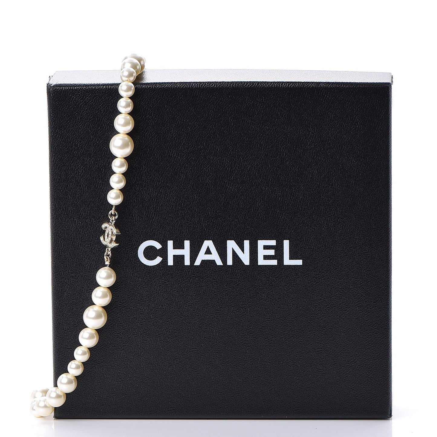 Graduated Pearl Crystal CC Long Necklace Light Gold