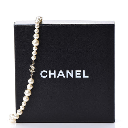 Chanel Graduated Pearl Crystal CC Long Necklace Light Gold 7 of 7