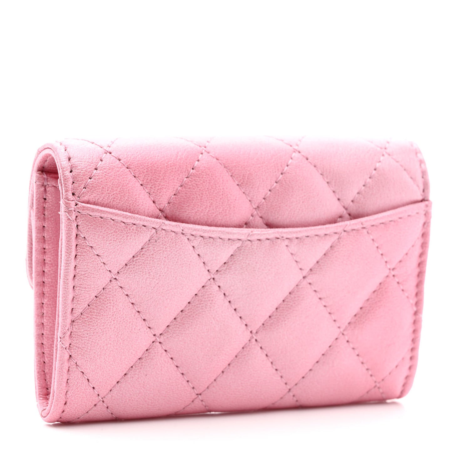 Cloudy Pearly Goatskin Quilted Flap Card Holder Wallet Light Pink