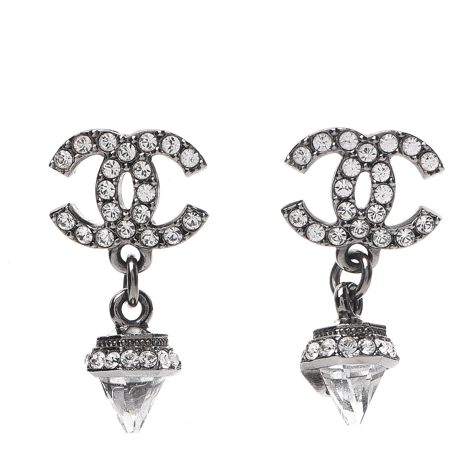 Chanel Ruthenium Crystal CC Drop Earrings Silver 1 of 5