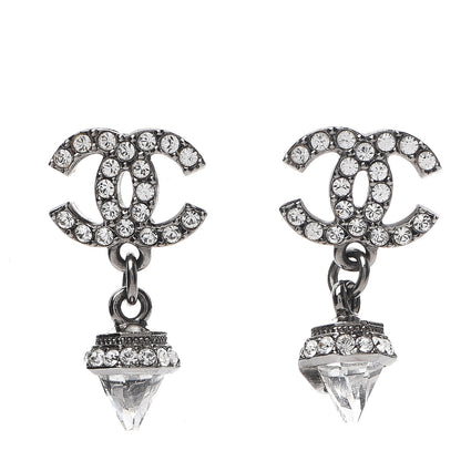 Chanel Ruthenium Crystal CC Drop Earrings Silver 1 of 5