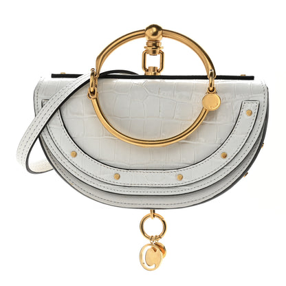 Chloe Calfskin Crocodile Embossed Small Nile Bracelet Minaudiere Bag White 1 of 14