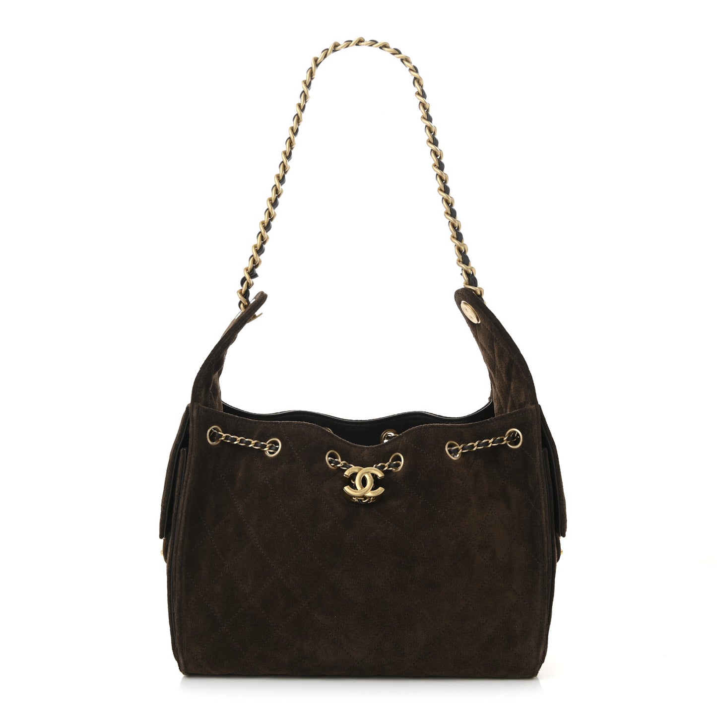 Suede Quilted Small Chanel 25 Handbag Dark Brown
