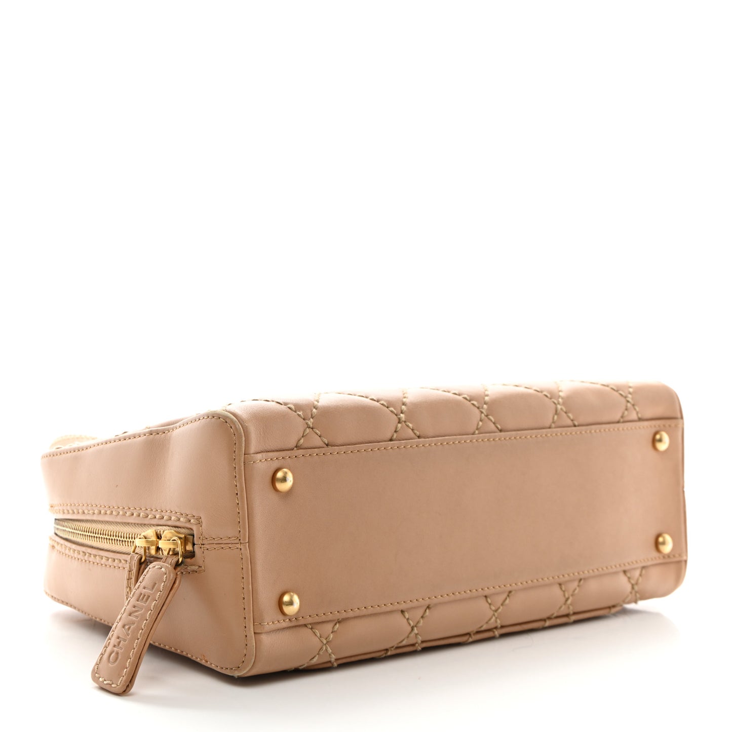 Calfskin Wild Stitch Top Handle Bag Beige