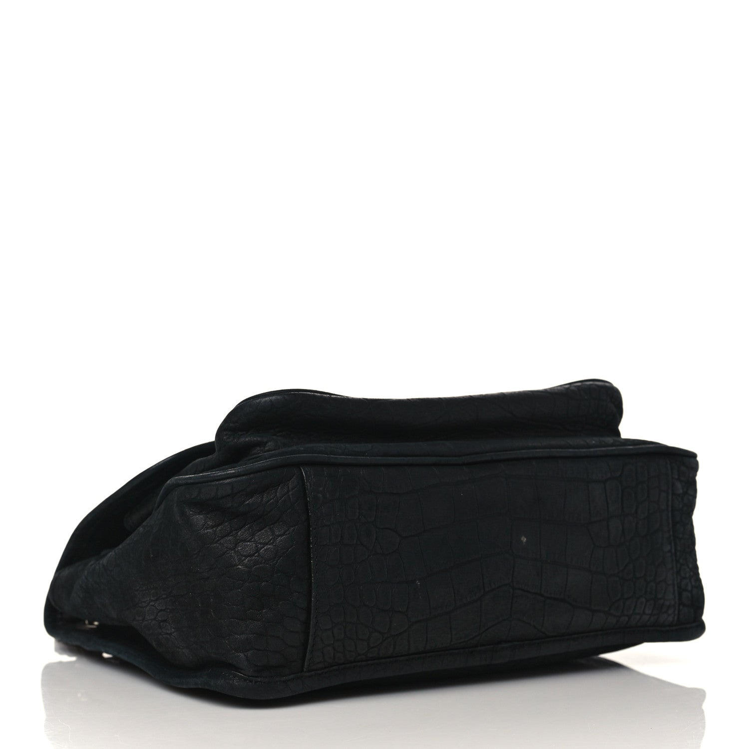 Saint Laurent Nubuck Crocodile Embossed Monogram Medium Niki Chain Satchel Black 4 of 11