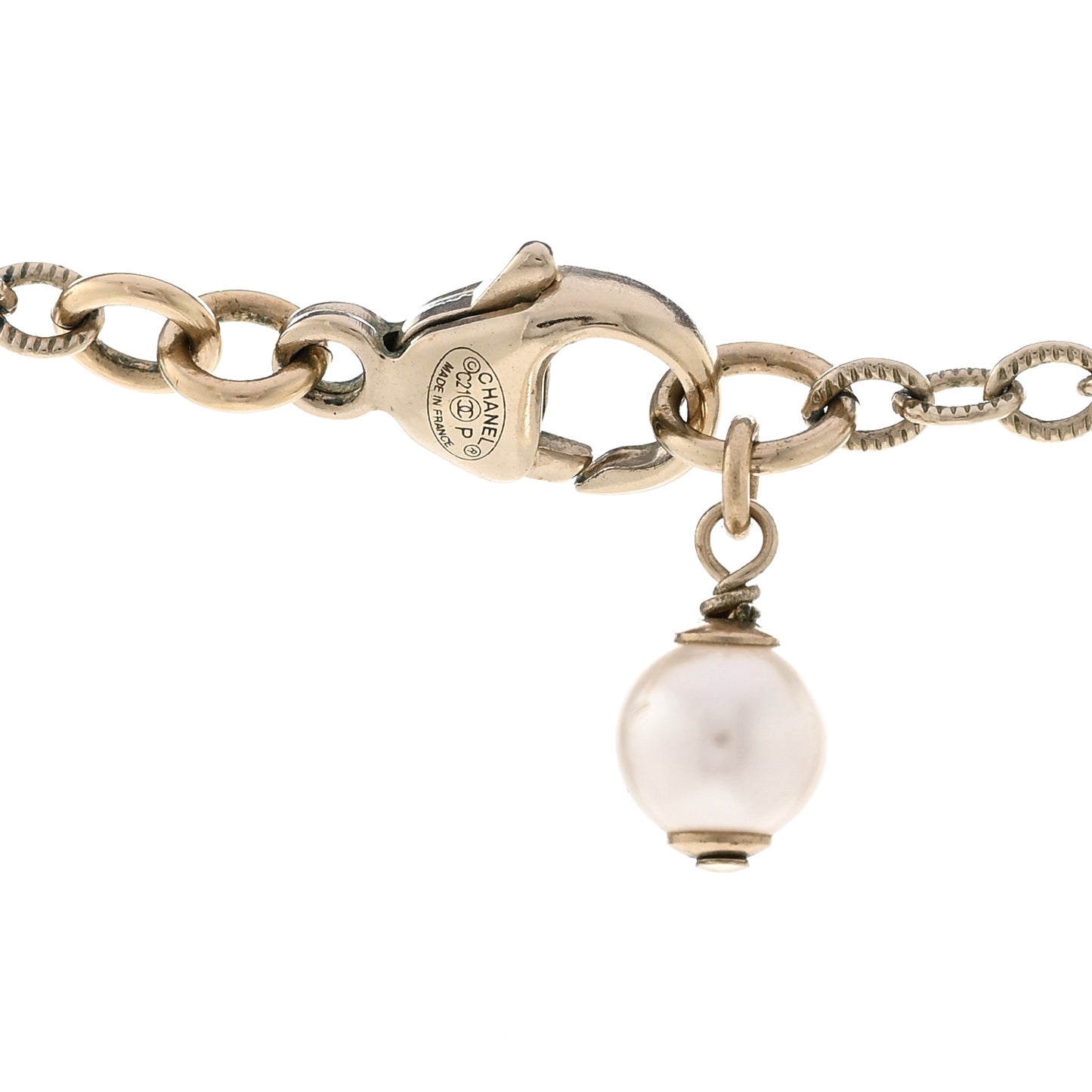 Pearl Crystal CC Pendant Necklace Gold