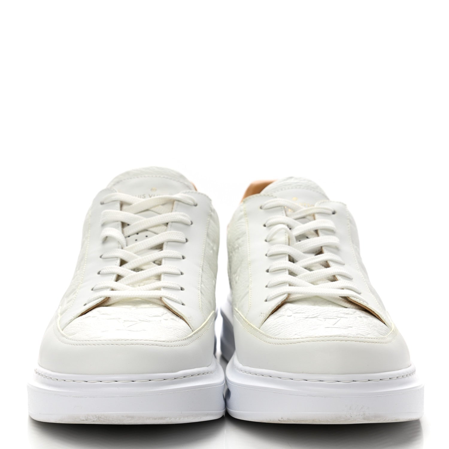Louis Vuitton Grained Calfskin Embossed Monogram Mens Beverly Hills Sneakers 10.5 White 2 of 8