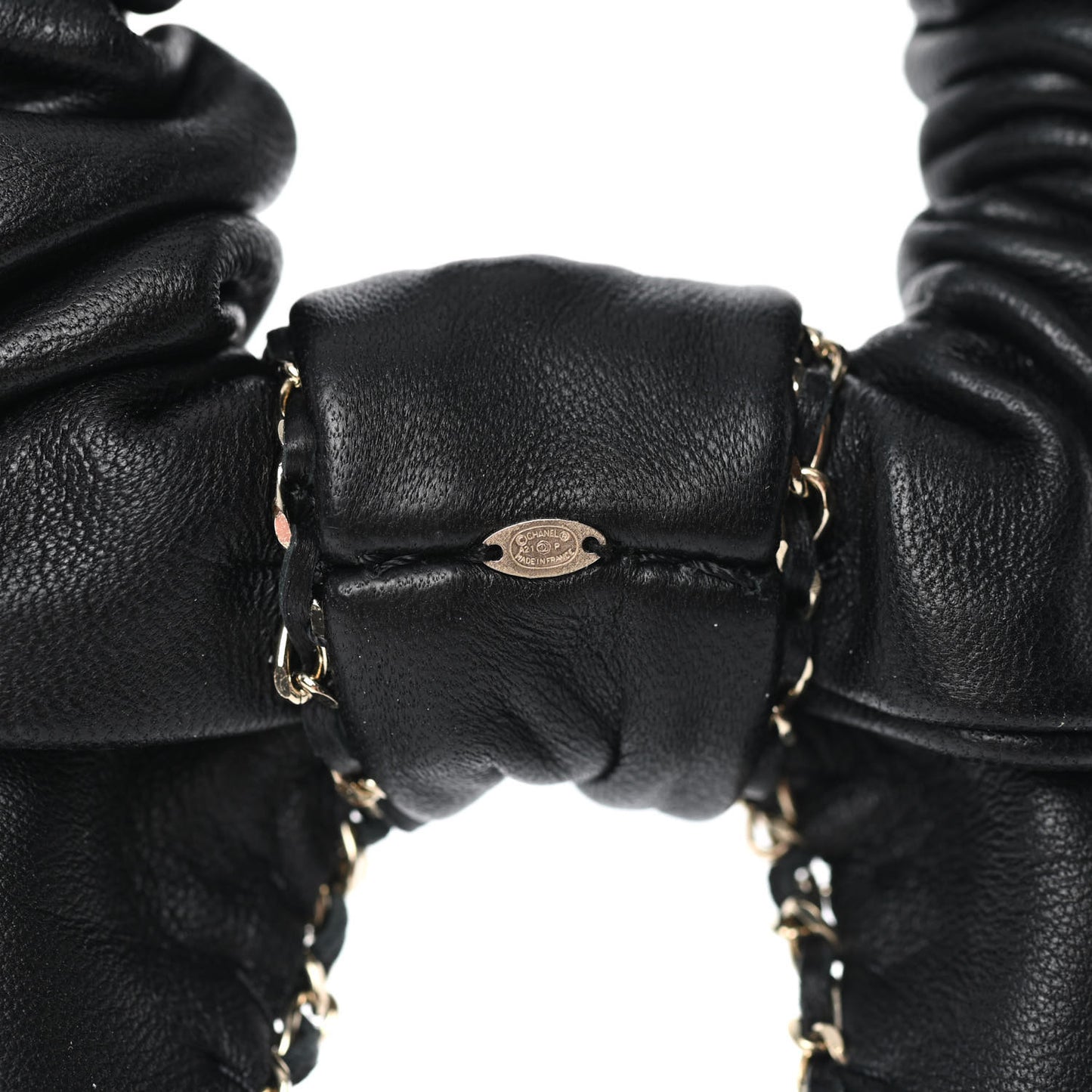Lambskin Chain CC Hair Bow Tie Black Gold