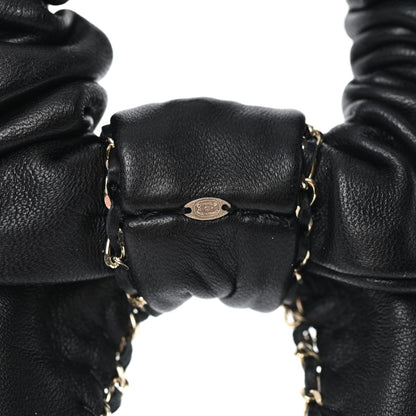 Chanel Lambskin Chain CC Hair Bow Tie Black Gold 3 of 4