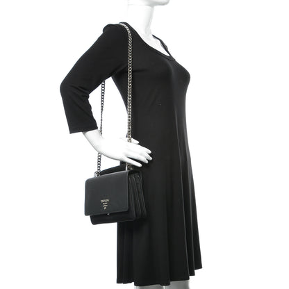 Prada Saffiano Tessuto Nylon Chain Shoulder Bag Black 2 of 9