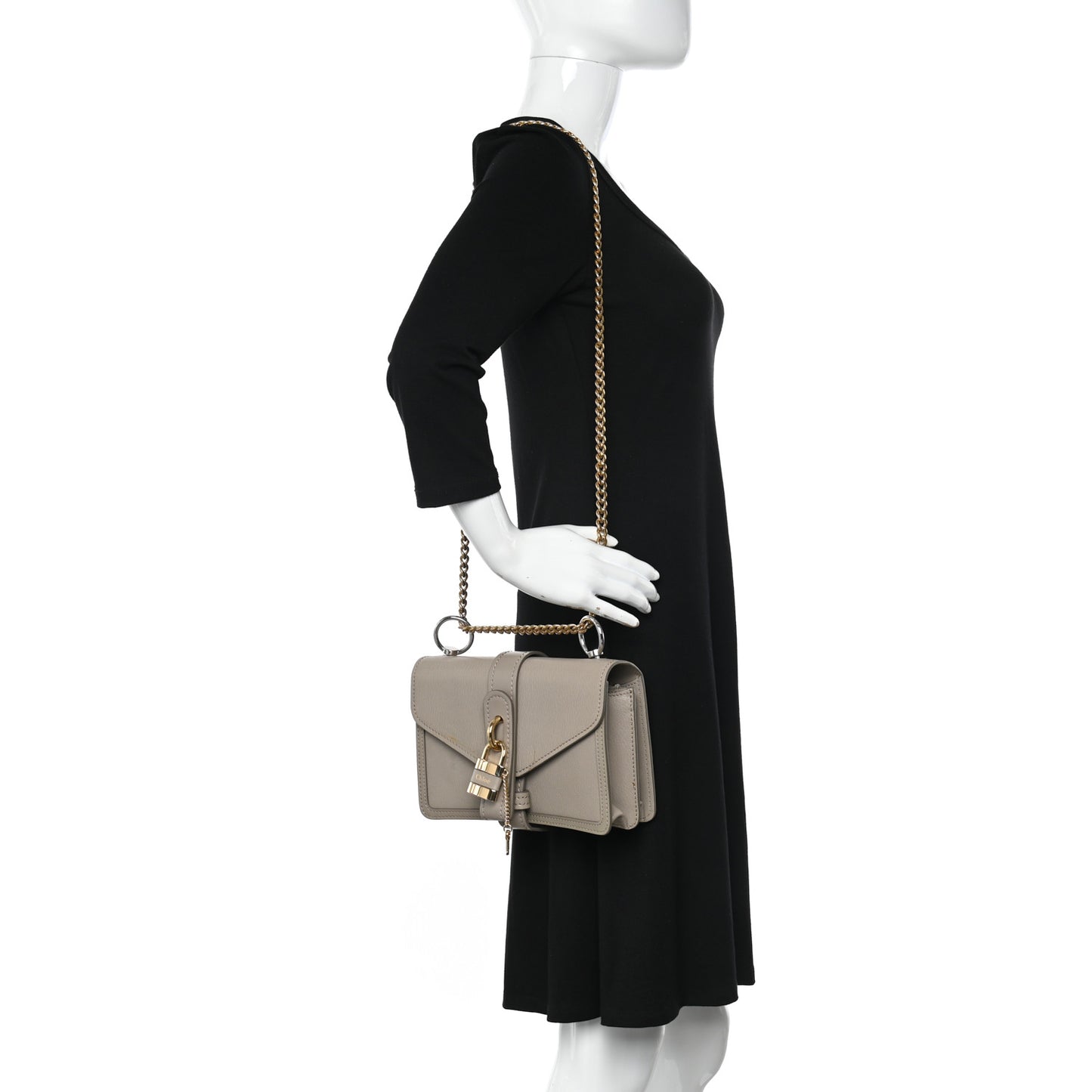 Shiny Goatskin Calfskin Aby Chain Shoulder Bag Motty Grey