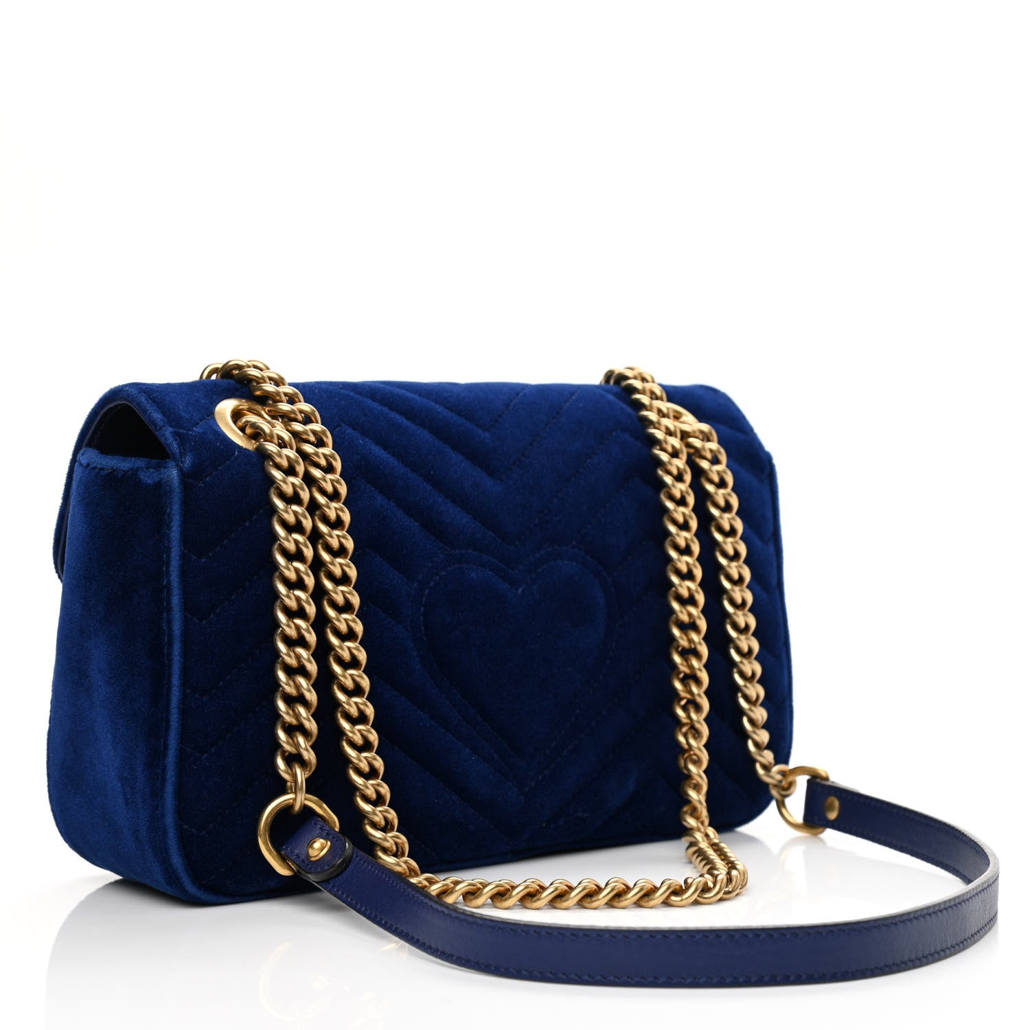 Gucci Velvet Matelasse Small GG Marmont Shoulder Bag Cobalt Blue 3 of 9