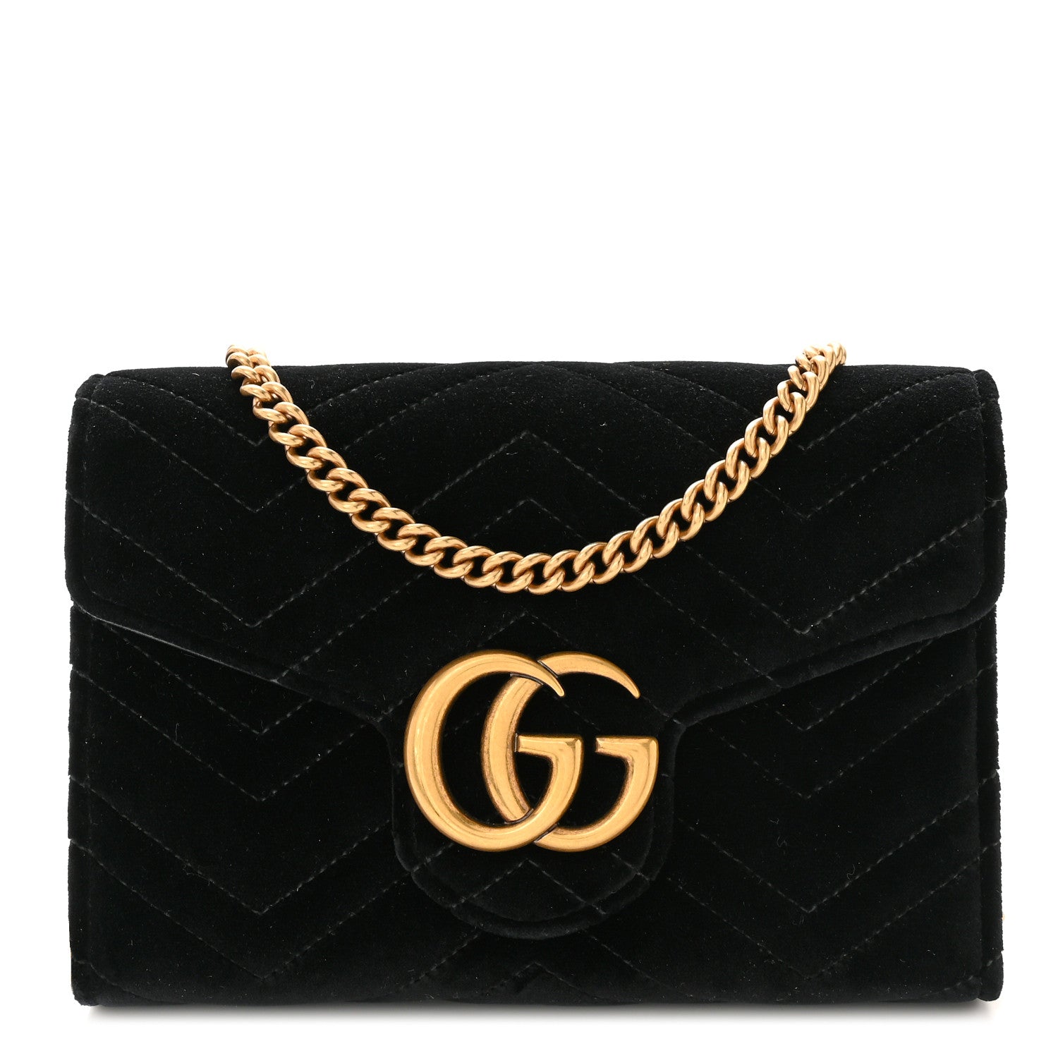 Gucci Velvet Matelasse GG Marmont Chain Wallet Black 1 of 11