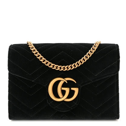 Gucci Velvet Matelasse GG Marmont Chain Wallet Black 1 of 11