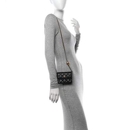 Chanel Lambskin Quilted Pearl Crush Clutch With Chain Black 2 of 15