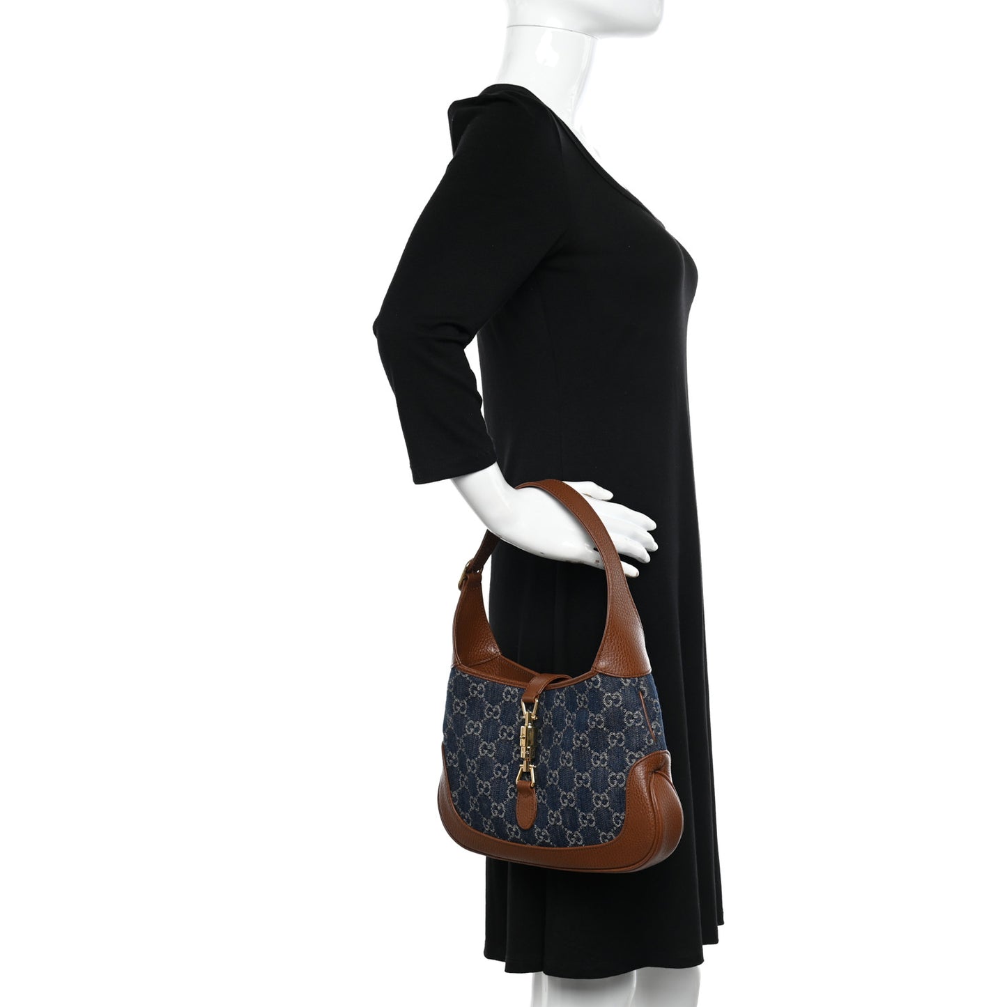 New Denim GG Monogram Calfskin Small Jackie 1961 Hobo Blue Tea Cuir