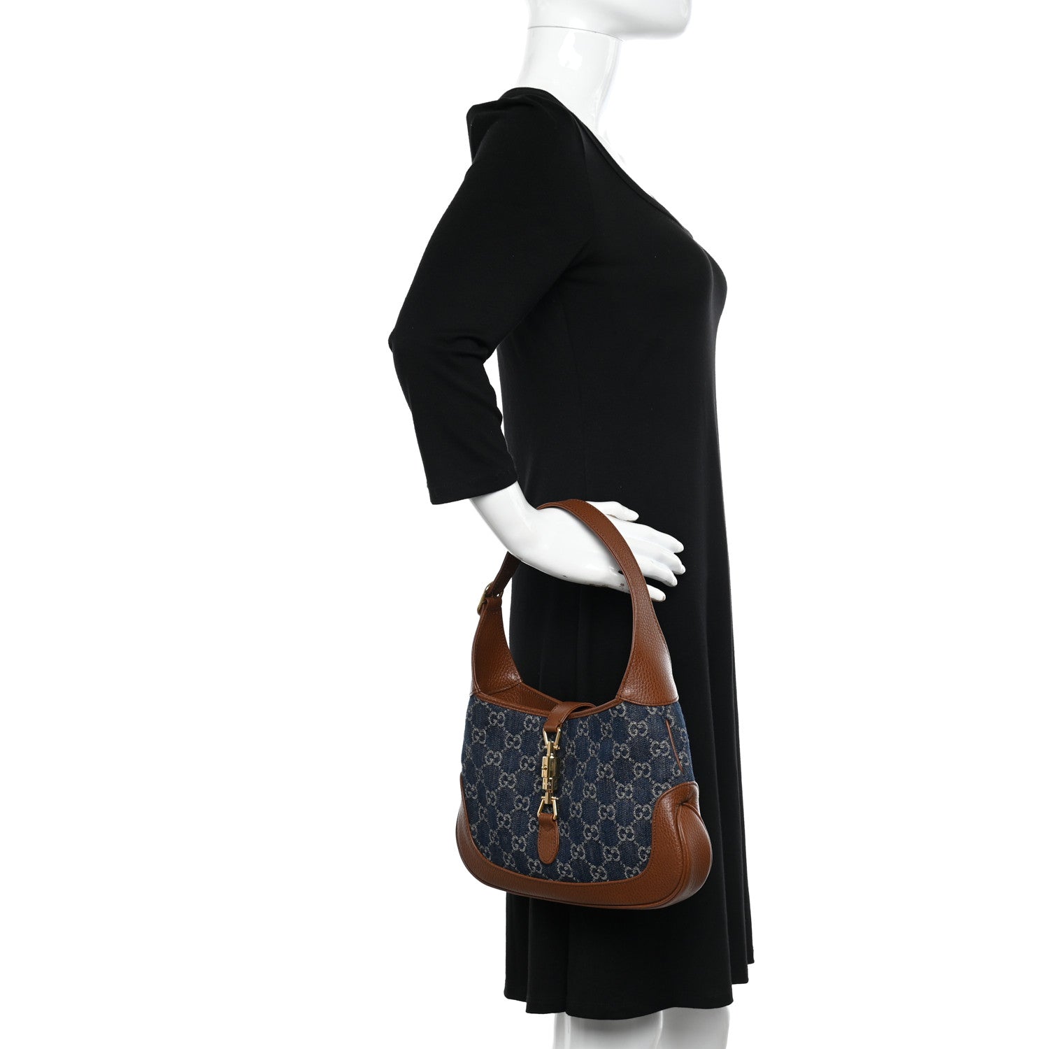 Gucci New Denim GG Monogram Calfskin Small Jackie 1961 Hobo Blue Tea Cuir 2 of 10