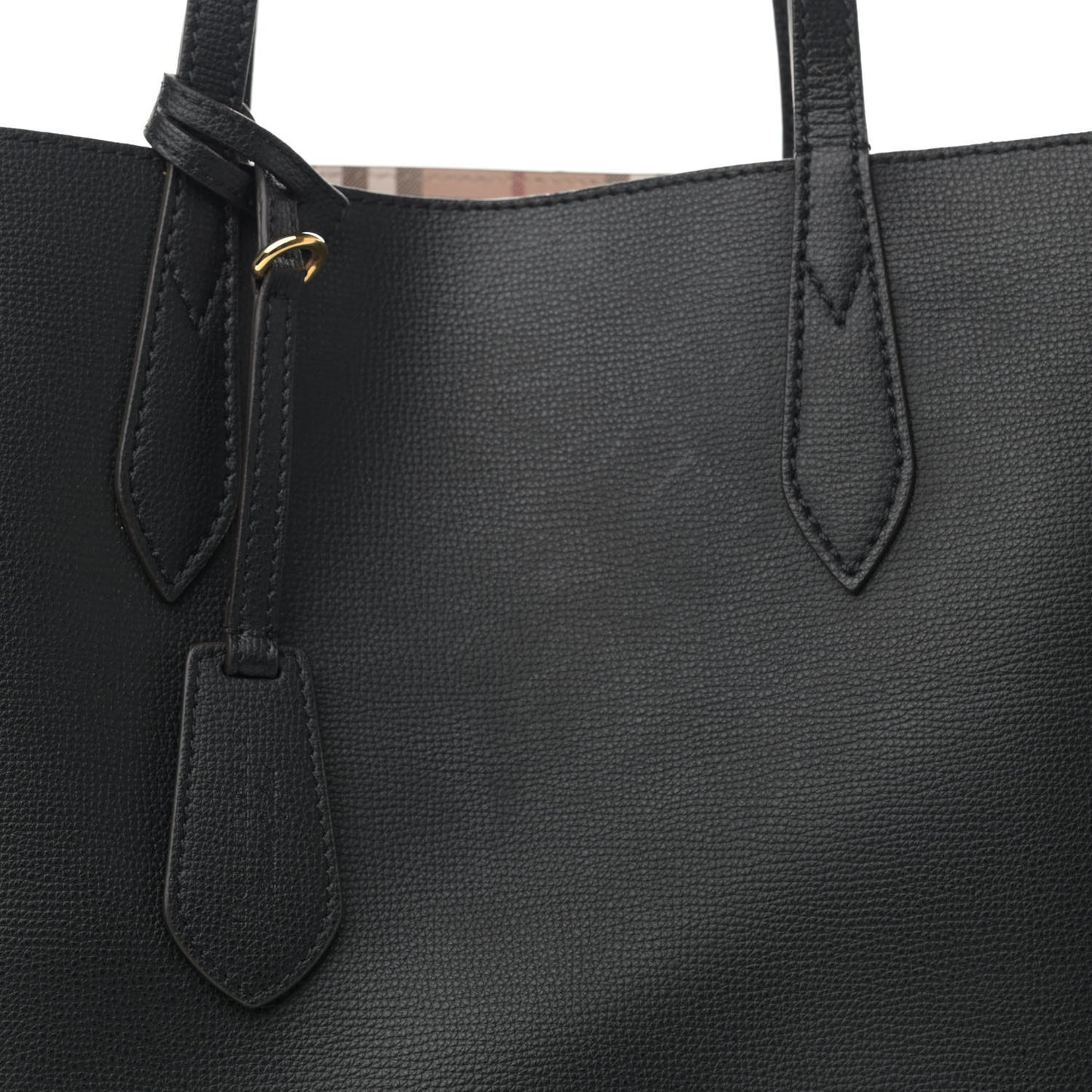 Grainy Calfskin Haymarket Check Medium Reversible Tote Black
