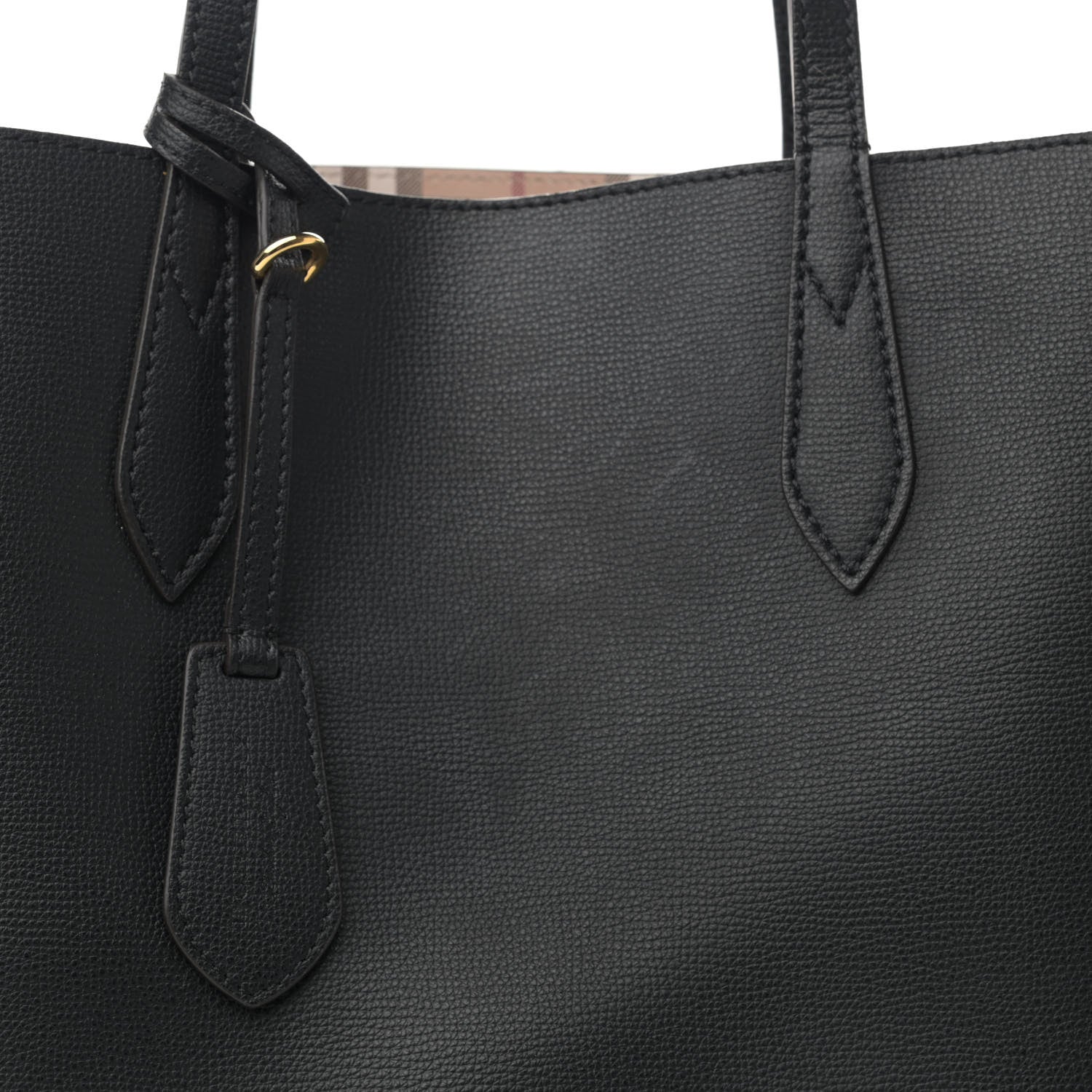 Burberry Grainy Calfskin Haymarket Check Medium Reversible Tote Black 10 of 17