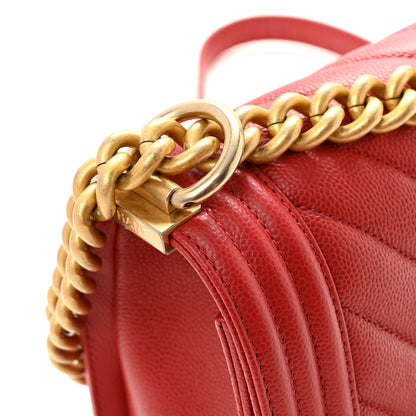 Chanel Caviar Chevron Quilted Medium Boy Flap Red 12 of 12