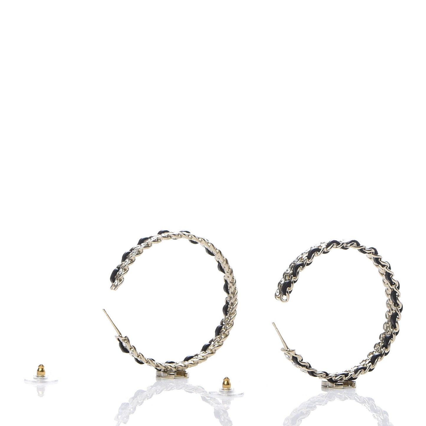 Crystal Lambskin CC Chain Hoop Earrings Gold Black