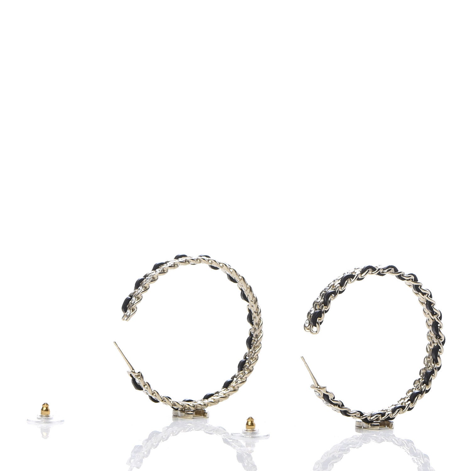 Chanel Crystal Lambskin CC Chain Hoop Earrings Gold Black 4 of 6