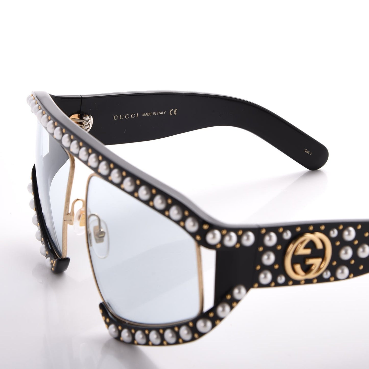 Acetate Pearl Rectangular Frame Sunglasses GG0234S Black
