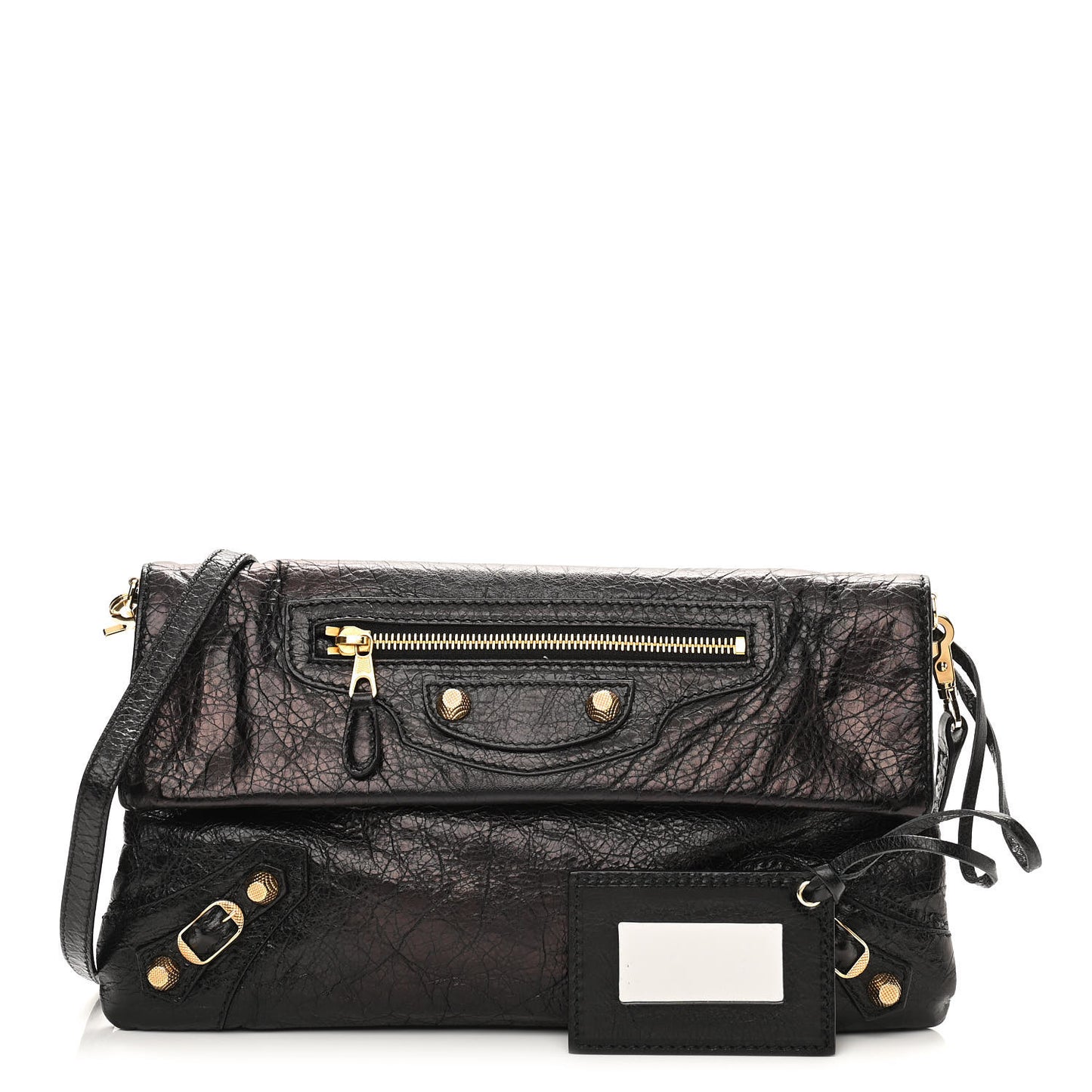 Agneau Giant 12 Gold Hardware Envelope Strap Clutch Black