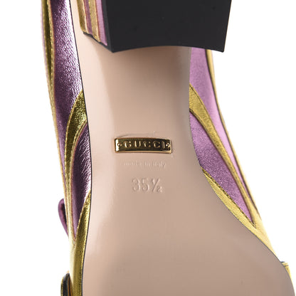 Gucci Metallic Nappa Inlay GG Marmont Fringe 50mm Loafer Pumps 35.5 Oro Vecchio Rosa 7 of 10