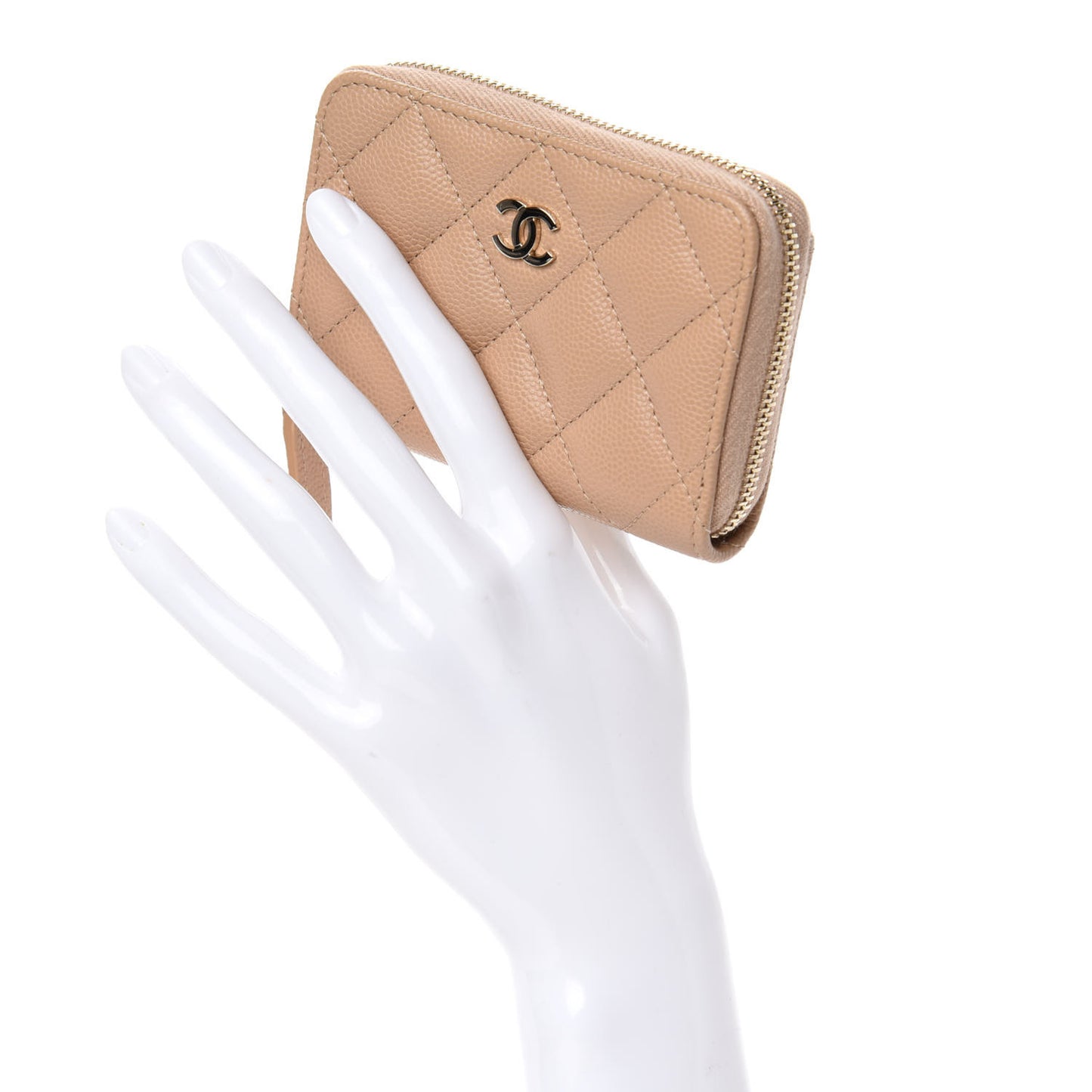 Caviar Quilted Zip Around Coin Purse Beige