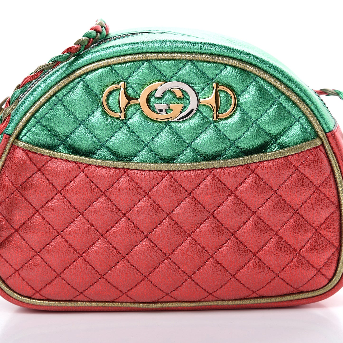 Laminated Nappa Trapuntata Mini Zumi Dome Shoulder Bag Rosso Jasmine Green Rame