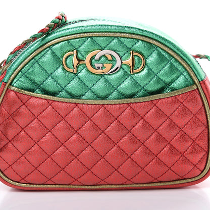 Gucci Laminated Nappa Trapuntata Mini Zumi Dome Shoulder Bag Rosso Jasmine Green Rame 7 of 9