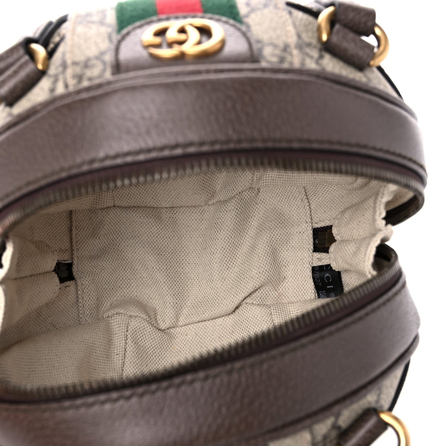 GG Supreme Monogram Textured Dollar Calfskin Web Mini Ophidia Basketball Shaped Shoulder Bag Beige Ebony New Acero