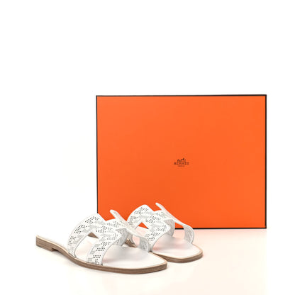 Hermes Calfskin Perforated Oran Sandals 37 White 11 of 11