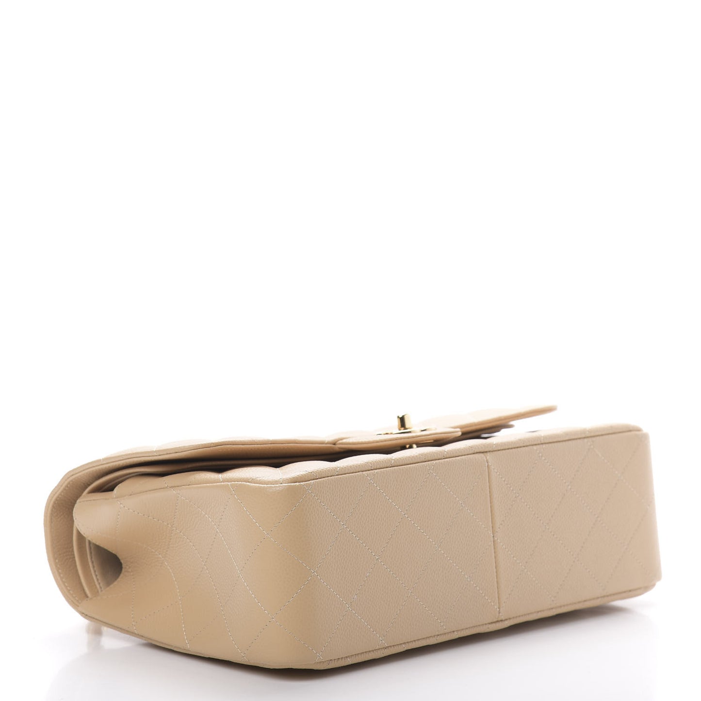 Caviar Quilted Jumbo Double Flap Beige
