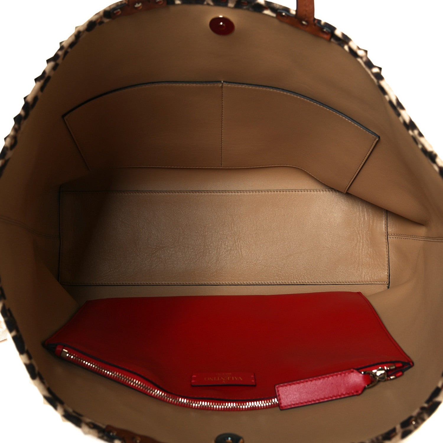 Valentino Garavani Canvas Nappa Leopard Print Rockstud Tote Brown 5 of 8