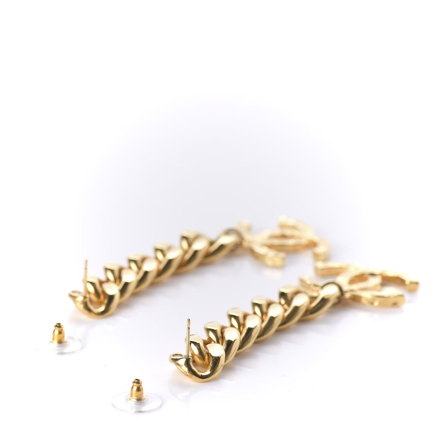 Metal CC Pick Drop Earrings Gold