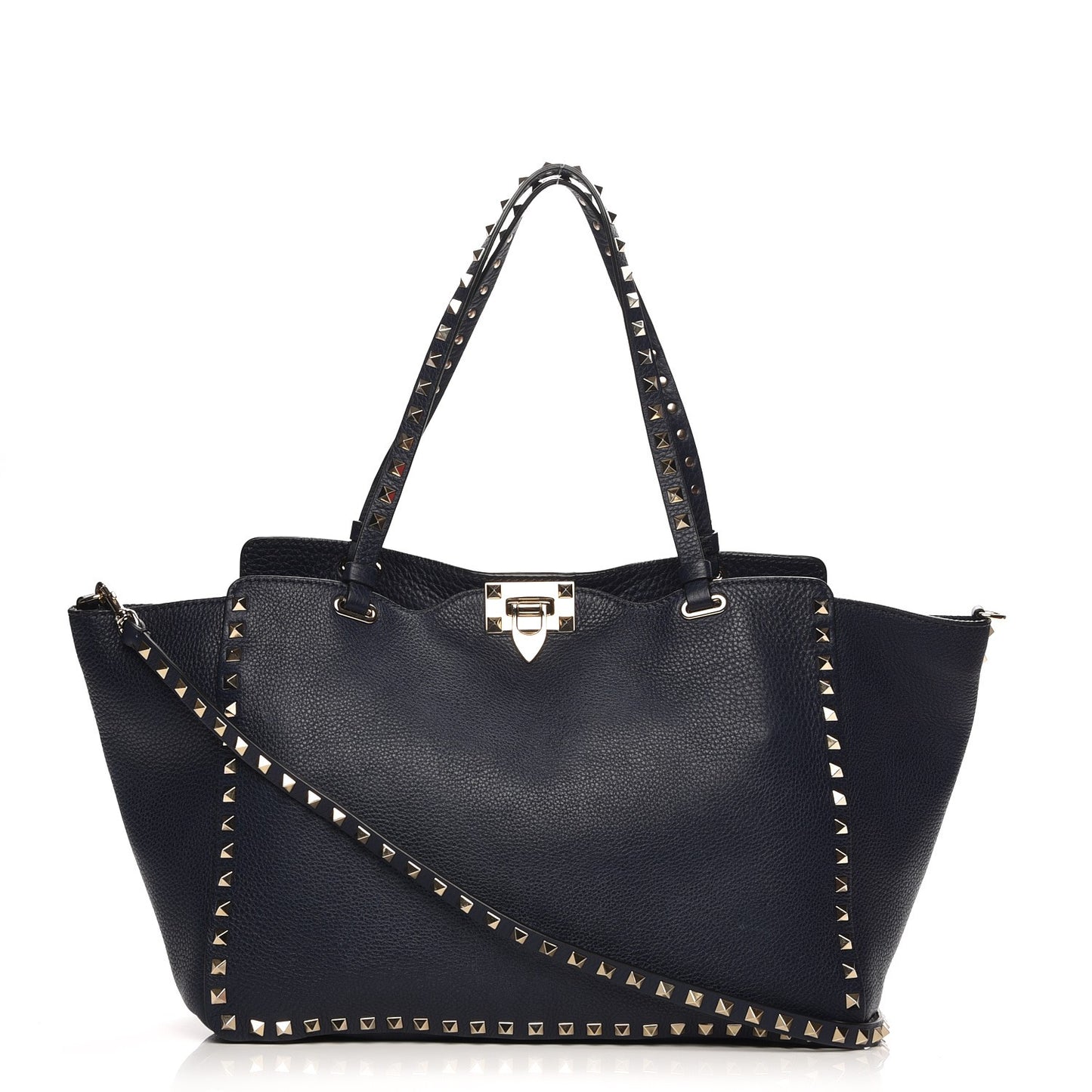 Pebbled Calfskin Medium Rockstud Tote Marine