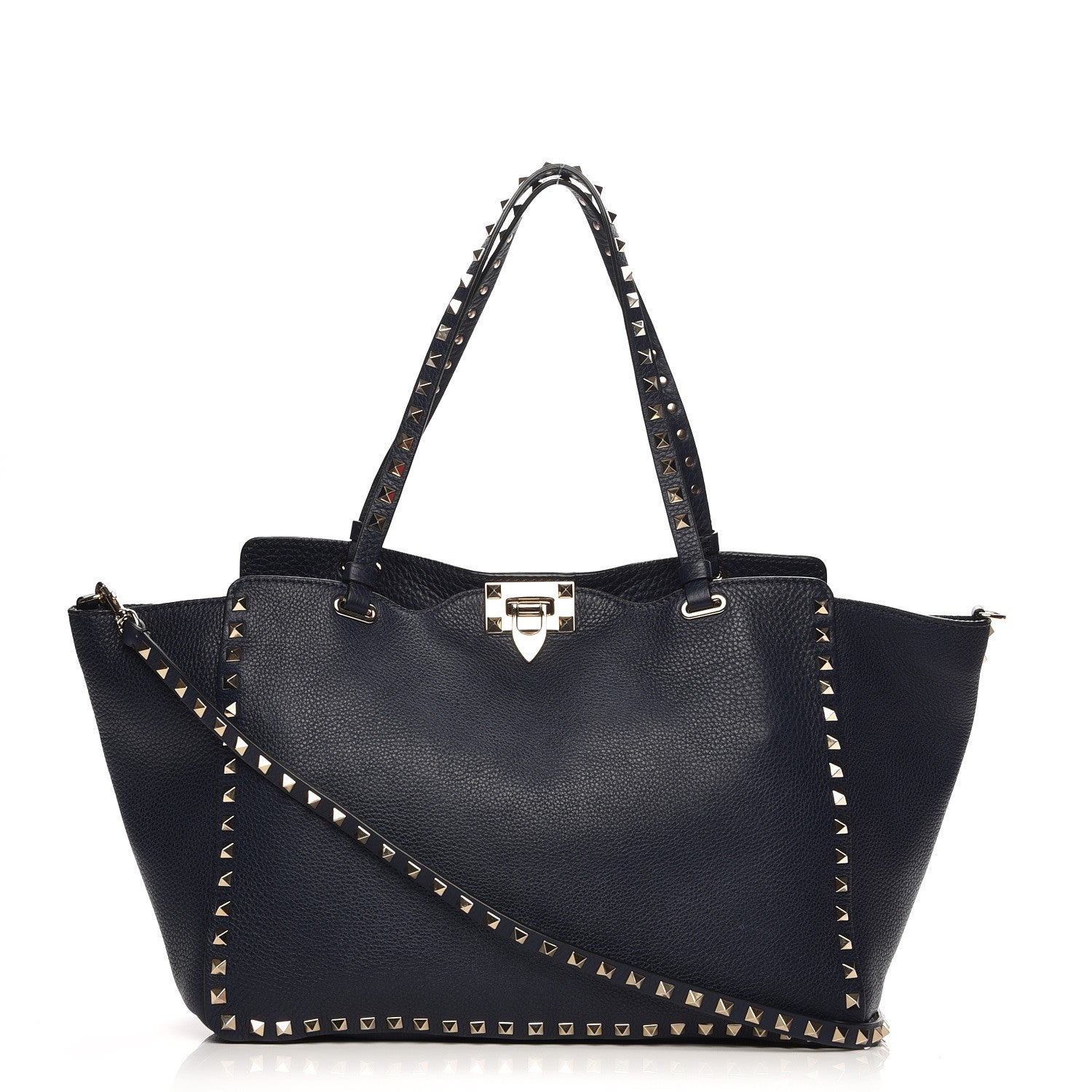 Valentino Garavani Pebbled Calfskin Medium Rockstud Tote Marine 1 of 8