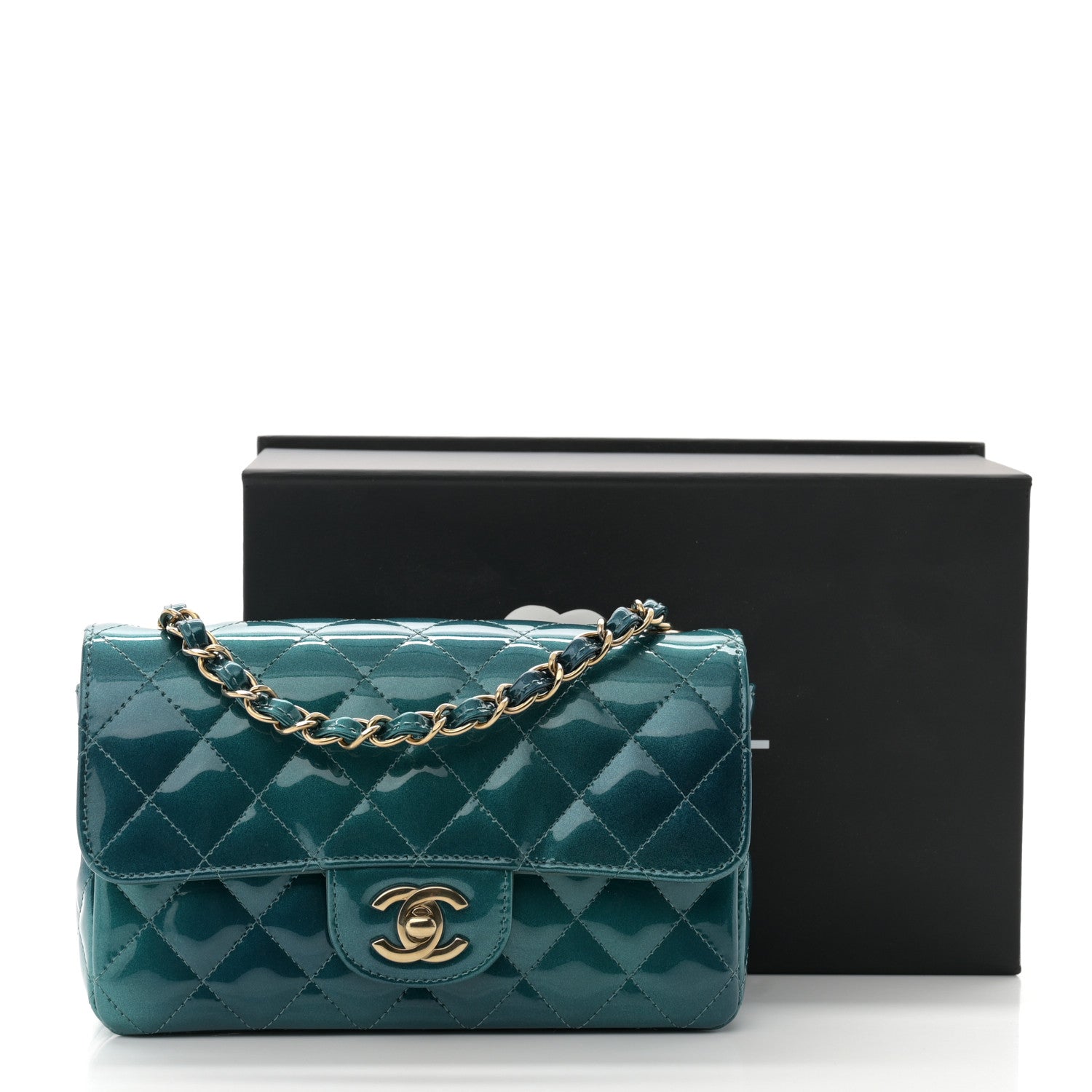 Chanel Shaded Patent Calfskin Quilted Mini Rectangular Flap Green Blue 11 of 11