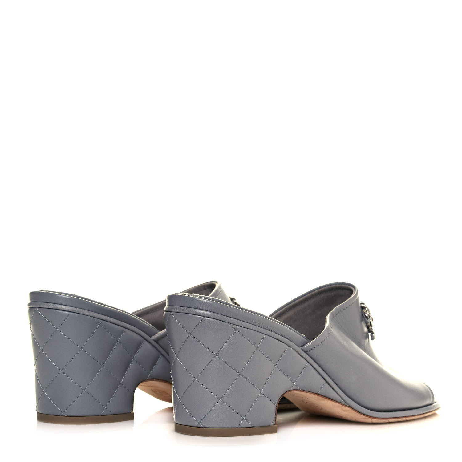 Chanel Lambskin Quilted CC Chain Mules 40.5 Grey 4 of 8