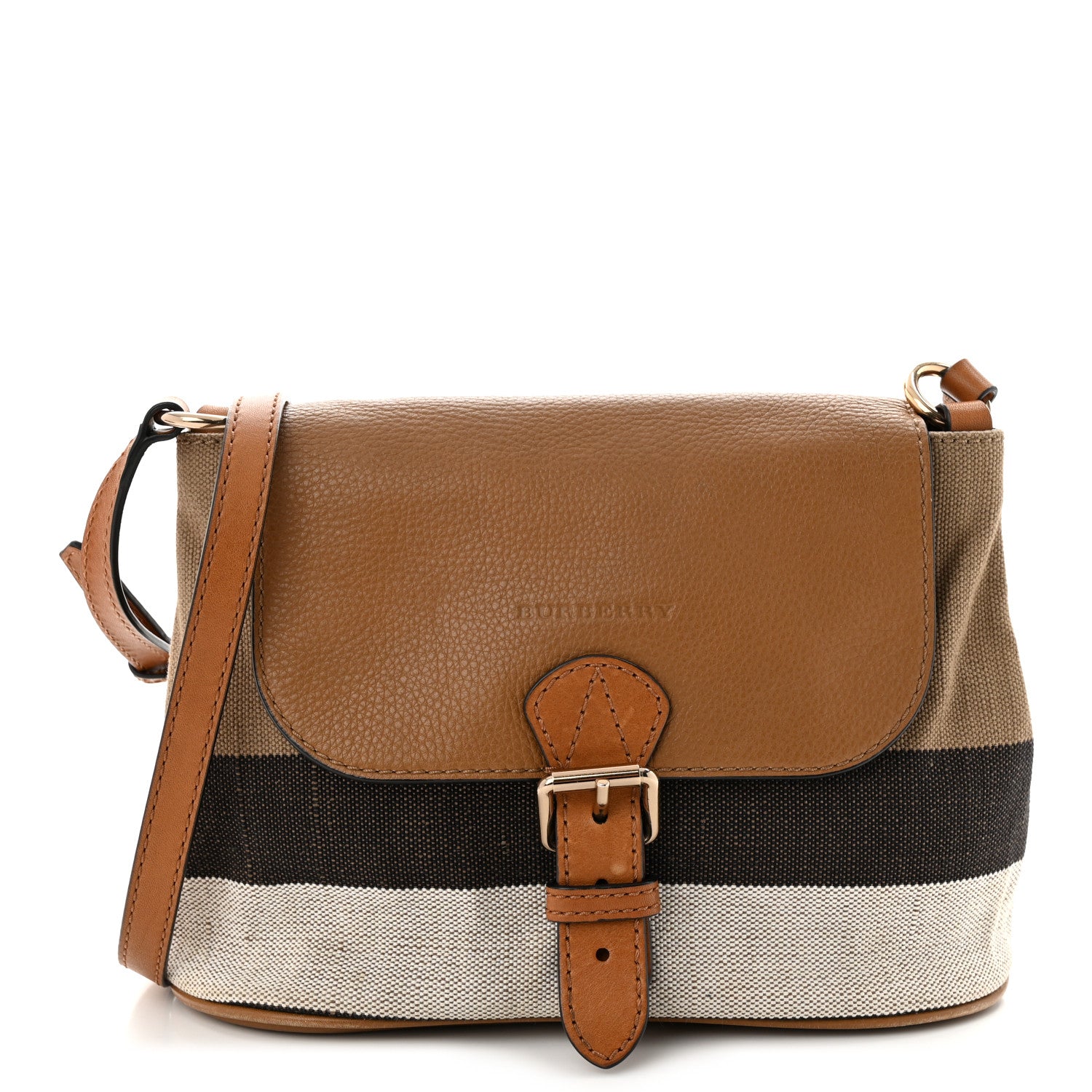 Burberry Mega Check Grainy Calfskin Small Gowan Messenger Bag Saddle Brown 1 of 17