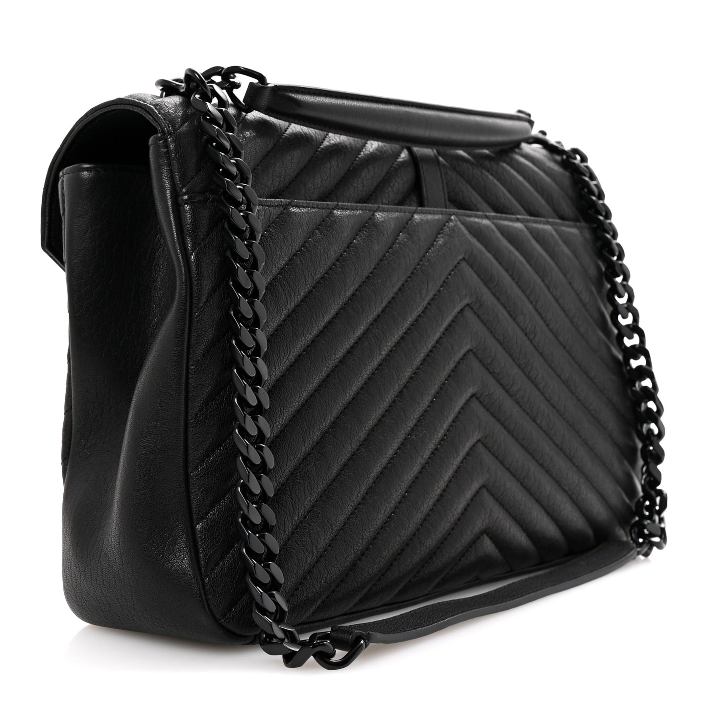 Sheepskin Matelasse Chevron Monogram Monochrome Large College Satchel Black