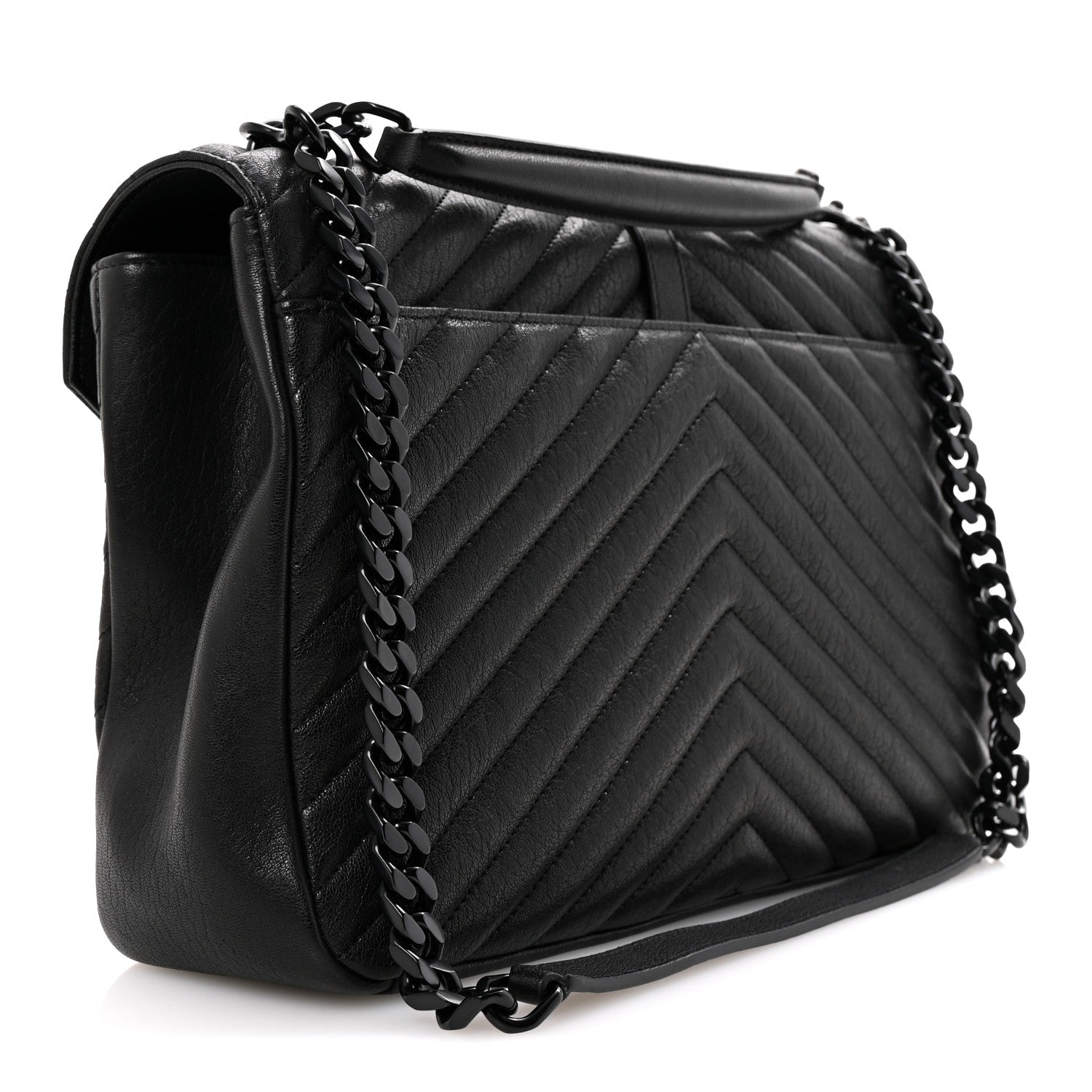 Saint Laurent Sheepskin Matelasse Chevron Monogram Monochrome Large College Satchel Black 5 of 21