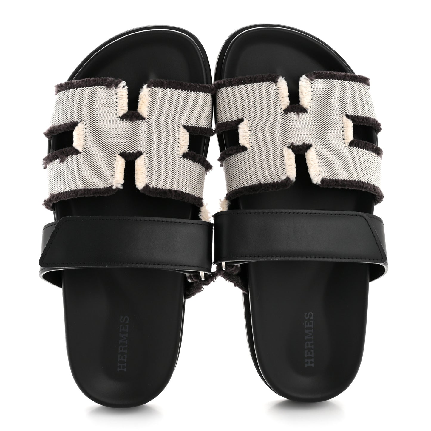 Techno Fringed H Canvas Caflskin Womens Chypre Sandals 36.5 Prunoir Black